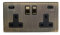 Antique Brass 2 Gang USB Socket Double Socket with USB (13A Socket + 2 USB Ports A+C 3.1A) USB Wall Socket Black Ins Screwless |Soho Lighting