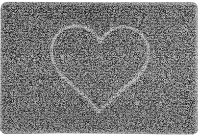 Nicoman HEART Embossed Shape Door Mat-Trapper Jet-Washable Doormat-(Use Indoor or Sheltered Outdoor), Small (60x40cm), Black with Grey