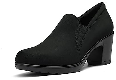 DREAM PAIRS Womens Mid Block Heels Ladies Sandals Slip-on Smart Work Office Dress Court Shoes DPU214,Size 5.5,Black/Suede,DPU214