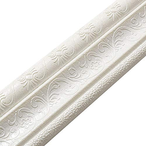 2,3M Bordure Murale Papier Peint Bordures Auto-adhésif Frises,Bordure De Mur Autocollante 3D Autocollante,Plinthe Auto-adhésive Pour La Décoration Intérieure pour Cuisine,Salle De Bain,Chambre-blanche