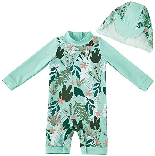 UMELOK Kleinkind Badebekleidung UV Schutz 50+ Einteilige Badeanzug (Grüne Tropische Pflanzen,2-3 Jahre/92-98cm)