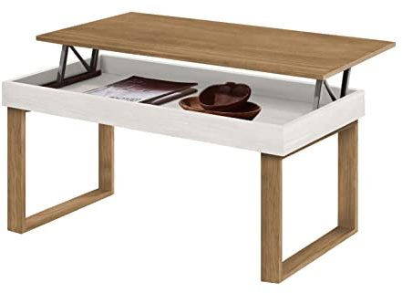 HOGAR24 ES Odin - Mesa Centro Elevable Madera Maciza, Acabado Encerado y Blanco. Medidas: 100x50x47 cm