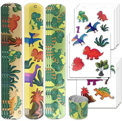 TOBJA Dinosaurier Schnapparmband & Dino Sticker - Dino Mitgebsel 10er Set | Klatscharmband für Kinder | Mitgebsel Kindergeburtstag Junge (10x Dino)
