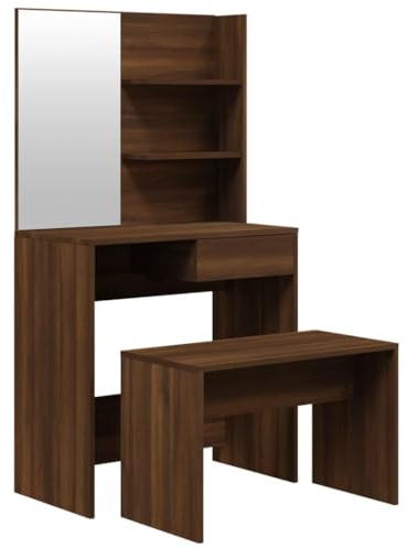 vidaXL Schminktisch Set Frisiertisch Kommode Frisierkommode Kosmetiktisch mit Hocker Spiegel Schminkhocker Schlafzimmer Braun Eichen-Optik 74,5x40x141cm