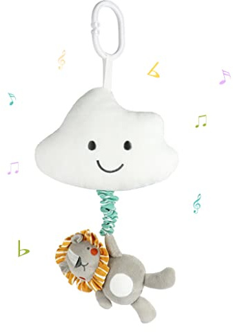 Blublu Park Baby Hängendes Musikspielzeug mit Spieluhr, Baby-Wiegenlied, Ziehen, musikalisches sensorisches Spielzeug für Babys, Jungen und Mädchen, zum Anklippen, für Kinderwagen, Kinderwagen,