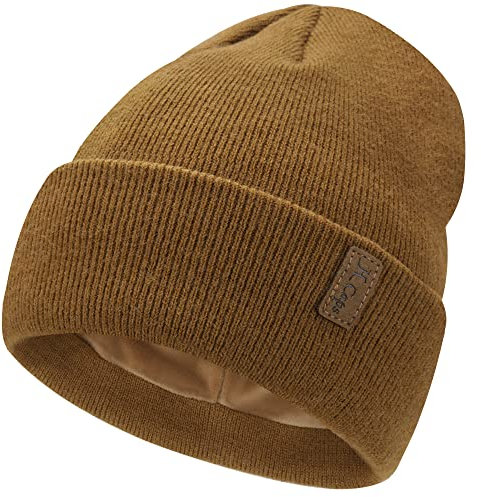 Damen Herren Winter Warm Beanie Mütze Strickmütze Slouchy Thermo Wintermütze Cuffed Skull Cap mit Fleece Gefütterte Frauen Geschenk, Kaffee, Einheitsgröße