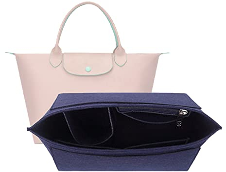 D.DUO Purse Organizer, Multi-Pocket Felt Handbag Organizer, Folding Tote Bag organizer insert for Insert Wallet Organizer for Longchamp (Dark Blue, Medium)…