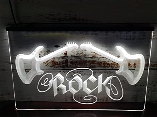 INGKE Guitar Rock Neon Sign Guitar Neon Sign Art Guitar Decor Neon Lights Music Studio Bar Party Club LED Light Up Sign Gift for Music Lover Girl Boy Neon with Dimmable Switch,White,11.8x7.9