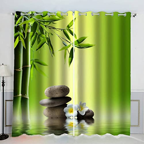 AKATIE Gardinen Zen-Stein Grün Bambus Spa-Stillleben Vorhang Ösen 2 Stück Schlafzimmer Geräuschreduzierung 3D Drucken Luxus Hochwertig Abdunklungsvorhänge (220x215 cm)