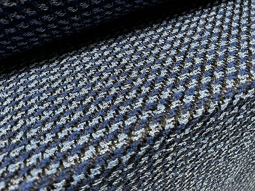 Bouclé-Wollstoff für Mäntel, Jacke, Meterware, Jacquard, Königsblau und Himmelblau