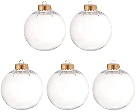 5 Stück Weihnachtskugeln Weihnachtsdeko 10cm Durchsichtige Kugel Weihnachtskugeln Aufhängen Transparent Dekokugel Bastel Set Christbaumkugeln von Weihnachtsschmuck Weihnachtsbaumschmuck (Gold)
