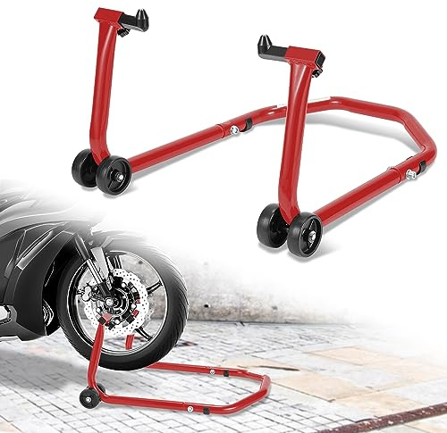 Eulenke Motorrad Montageständer, Motorradheber bis 300 kg, Hohe Stabilität Montageheber mit Adapter, Praktischer Transportständer mit Verstellbarer Breite, vorne Radhalter, Motorrad Ständer Rot