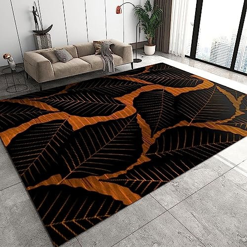 Tappeto Salotto Moderno Pelo Corto, 3D Stampa Foglia D'Arancia Nera Minimalista Moderna Tappeti Grandi Dimensioni Antiscivolo Moquette Lavabile Tappeto Per Camera Da Letto Bambini Domestica 50 X 80 C