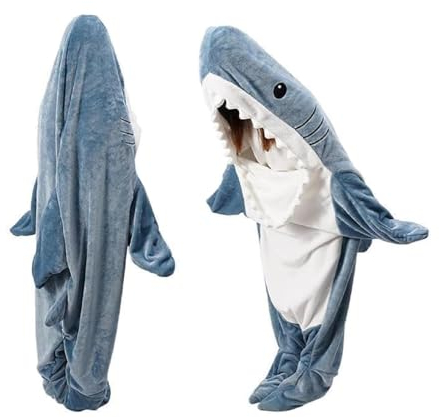 QUSLLIS Shark Blanket - Hai Decke - aus Superweichem, Gemütlichem Flanell mit Kapuze, Hai Overall, Deckenkapuzenpullover, Schlafsack Tragbare Decke für Erwachsene und Kinder - XL
