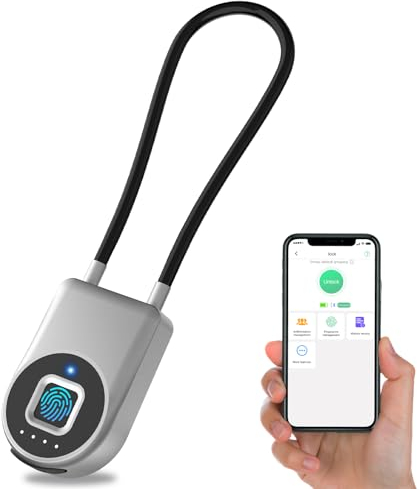 Anweller Fingerabdruck Vorhängeschloss, Vorhängeschloss mit 22CM Kabel, Kabelschloss Fingerabdruck mit APP Geeignet für Fahrrad, E-scooter, Gepäck, Waffenkoffer, Werkzeugkasten, Helm, Schrank