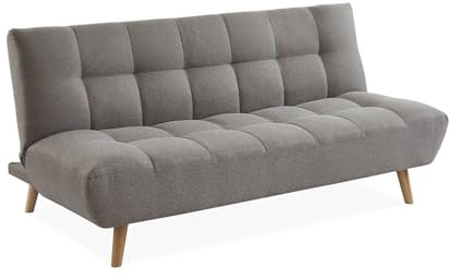 3-Sitzer Klapp-Sofa mit hellgrauem Stoffbezug, Klick-Klack-System und Holzfüßen - Axel