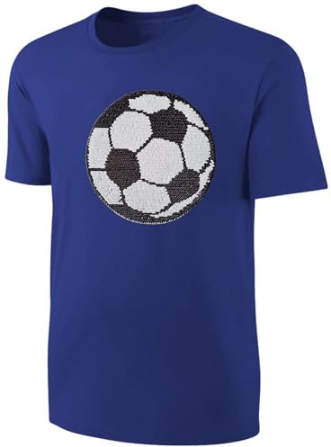 Kinder Fußball Wendepailletten T-Shirt - EM WM Jungen Jungs Streichel Shirt - Blau Größe 128