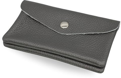 Brise Art Geldbörse Damen Leder Midi Handgemachte Portemonnaie Damen Geldbeutel 2 Fächer Stylisch Verschließbar mit Druckknopf und Zipper Made in Italy (Dunkelgrau)
