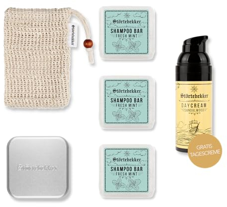 Störtebekker® Premium Dusch Routine Set - Festes Shampoo Fresh Mint (x3), Sisalsäckchen, Seifendose + GRATIS Tagescreme - Shampoo Bar Set für Haar, Gesicht & Körper - Handgefertigt in Seifenmanufaktur