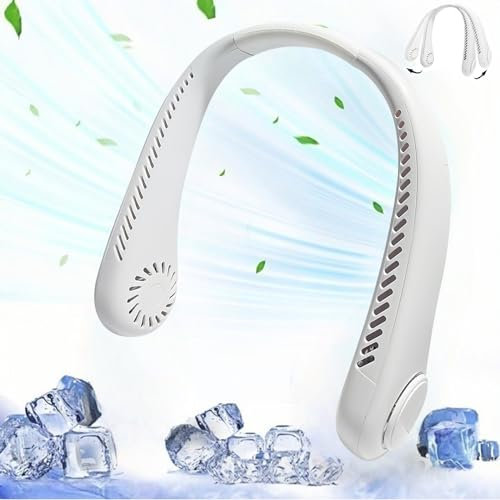 Neck Fan, Portable Hanging Neck Fan, Bladeless Mini Neck Fan with 360° Airflow USB Rechargeable Personal Neck Fan Quiet Wearable Personal Fan with 3 Wind Speed for Sports Outdoor Indoor.(white)