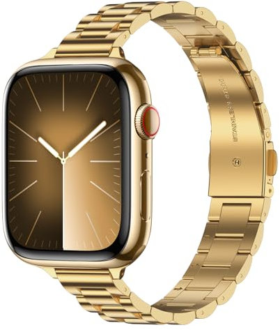 Tasikar Correa Compatible con Apple Watch Correa 49mm 46mm 45mm 44mm 42mm Acero Inoxidable Mujeres Sustitución Correa Compatible con iWatch Ultra SE Series 10 9 8 7 6 5 4 3, Oro