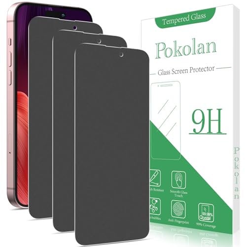 Pokolan 3 Pack Matte Privacy Screen Protector for iPhone 15, 15 Pro, Anti-Glare matt Tempered Glass, Anti Spy, 9H Hardness, Anti Scratch, No Bubbles