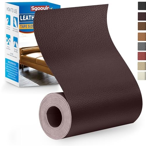 Sgooyir Kunstleder Selbstklebend Braun, 10x160cm Leder Reparatur Set, Kunstleder Reparaturset Flicken Selbstklebend Patch für Autositze, Möbel, Sofa, Couch, Jacken