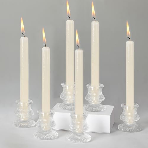 YSWOVUO 12er Set Kerzenhalter Glas, Kerzenständer Stabkerzen, Transparent Stabkerzenhalter für Dekoration Hochzeit Tischdeko Weihnachten Advent Wohnzimmer Party Esstisch Vintage Deko