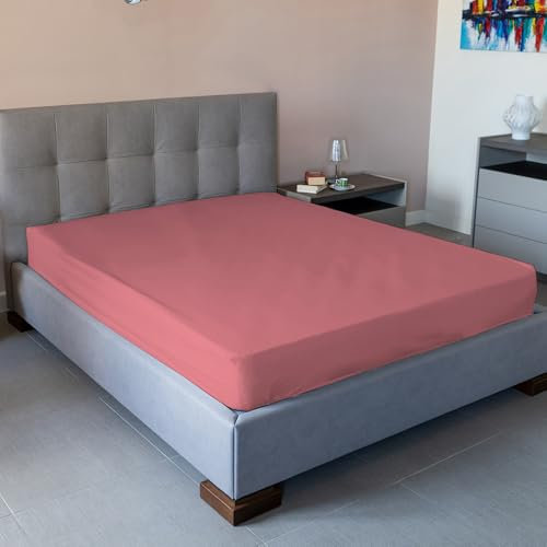 JENNY SESAL Lenzuolo sotto con angoli -tinta unita- MADE IN ITALY-matrimoniale, singolo, piazza e mezza e piazza e mezza Francese (Rosa Antico, Matrimoniale)