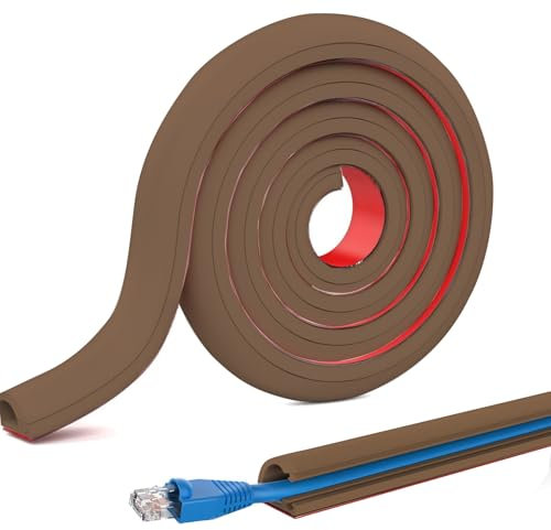 Passe-câbles flexible pour sol - Pont de câbles amovible - 5 m x 15 mm - Cache-câbles et protection de câbles pour la maison, l'hôtel, le bureau, l'entrepôt (marron)