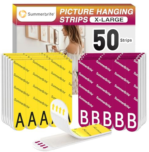 Summerbrite Tiras Adhesivas para Colgar Cuadros Sin Agujeros, 25 Pares (50 Tiras, Tamaño XL), Cuelga Cuadros Sin Clavos, Soporta 6,8 Kg, Sin Residuos, Ideal para Marcos, Decoraciones de Pared