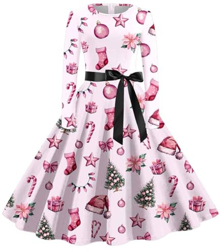 Vestido de manga larga para mujer, estilo retro, vestido de Navidad, línea A, vestido de encaje, Color lila claro., L