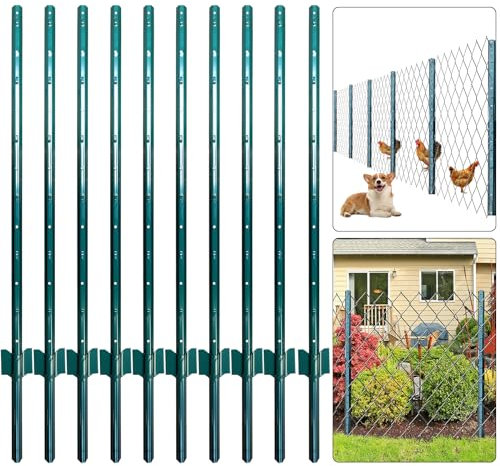 Thealyn U-Pfosten Set 10 Stück 91 CM für Gartenzäune Zaunpfosten, Robuste Metallpfosten Stahl für Hühnerställe, Gärten, Gärtnereien