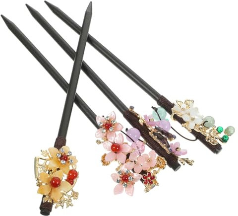 MOTHNUR 4pezzi Bacchette Decorative Per Stile Cinese Con Fiori Accessori Vintage Per Acconciature Eleganti Perfetti Per Occasioni Speciali e Uso Quotidiano