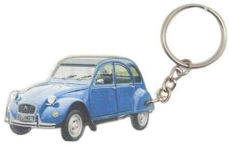 Porte-clés voiture vintage 2CV bleu grise idée cadeau automobile rétro