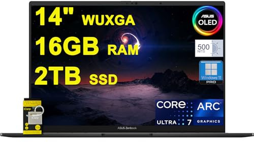 ASUS Zenbook 14 OLED Copilot AI PC Laptop 14 WUXGA Lumina OLED Touch 500nits Intel 16-core Ultra 7 155H 16GB RAM 2TB SSD Backlit Thunderbolt Harman/kardon Win11Pro w/ICP Accessory