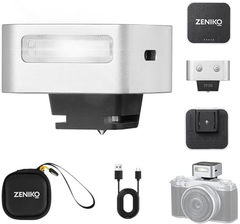 ZENIKO ZF08 Mini Kamera Flash Blitzgerät Speedlite Aufsteckblitz GN16,5 Leistungsstufen,CCT 6500k ±200k mit Universal-Hot-Shoe-Mount für Sony/Canon/Nikon/Panasonic/Olympus(Silber,ZF08)