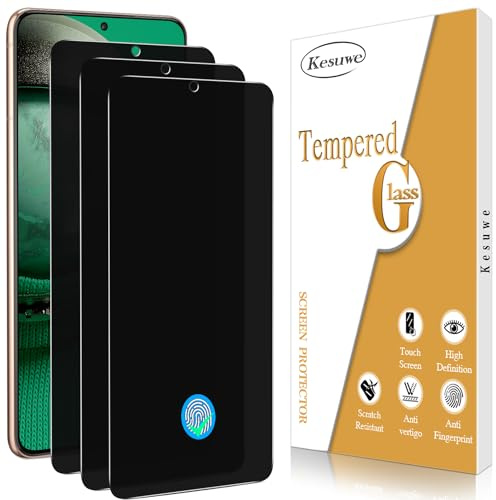 Kesuwe [3 Pièces] Verre Trempé Anti-Espion pour Samsung Galaxy S21 5G, Anti-Spy Film Protection écran, Compatible Empreinte Digitale ID, Dureté 9H, Anti Rayures, Sans Bulles, Haut Définition