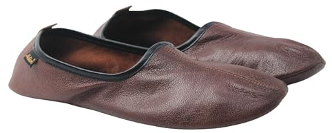 Akdam Mens Indoor Leather Slippers Dark Brown Traditional Babouche House Shoes Barefoot Moccasin (Size 10)