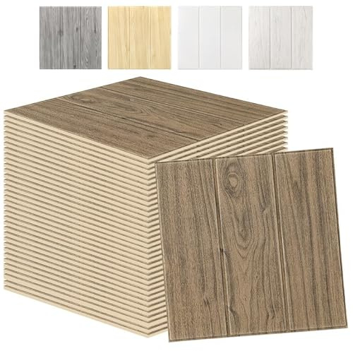 Swehooirt 20PCS Wood Panels for Walls Peel and Stick Wall Panels Brown Self Adhesive Panelling for Living Room Bedroom Ceiling Tiles Hallway Bathroom Wallpaper Waterproof