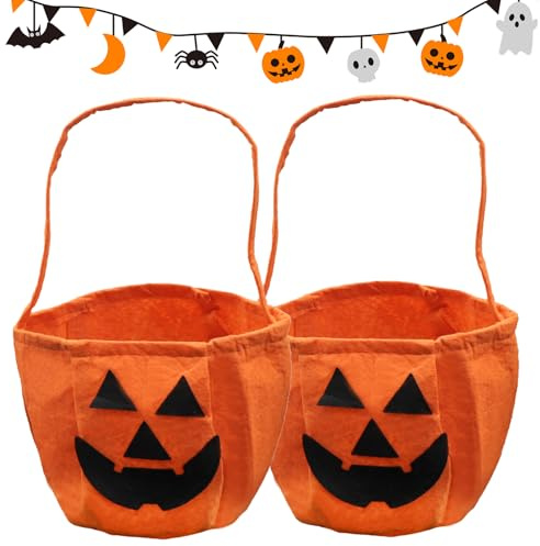 2 Stück Halloween Kürbis Tasche Kinder HalloweenTaschen für Süßigkeiten Halloween Eimer Kürbis Sammeltasche Wiederverwendbare Trick or Treat Bags Kürbistasche für HalloweenParty Karneval Cosplay