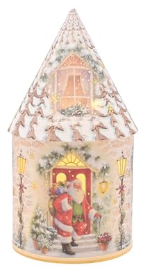 Widdop Regal Tidings LED Round House Lantern – Father Christmas at the Door Scene – Festive Light Up Christmas Decoration