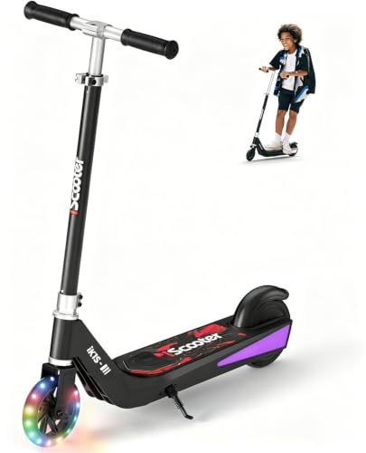 iScooter E Scooter für Kinder von 6-12 Jahren, 6 Elektroroller mit Bunte Lichter & 3 Höhenstufen einstellbar, 5.5 Leicht Kinder E Roller mit leuchtendem Vorderrad, 3/2 modi 5-16 km/h