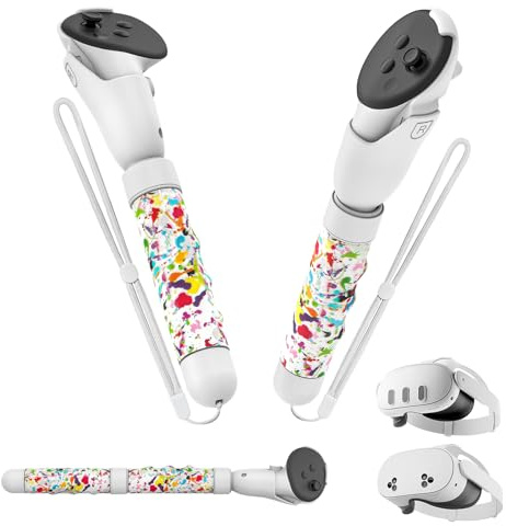 Upgraded Controller Extensions Gorilla Tag Long Arms for Meta Quest 3S/Quest 3 Beat Saber Handles Golf Club Attachment VR Sticks Controller Grips for Quest 3S/3 VR Gaming Accessories, Colorful White