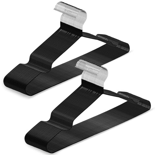Seuqhck Rutschfeste Metall-Kleiderbügel, Draht-gummibeschichtete Kleiderbügel mit runden Kerben, robust, platzsparend, für Hosen, Trägerkleid, Hemd, Camisole schwarz, 50 Stück