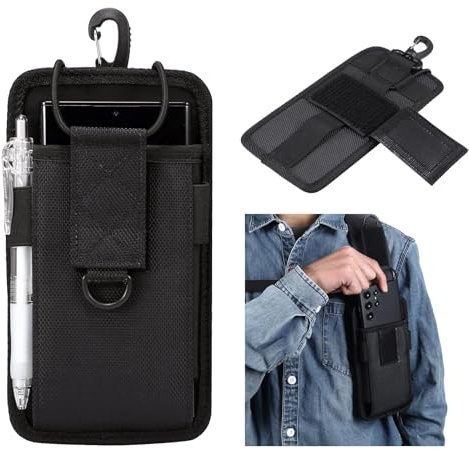 Phone Holster with Clip for iPhone 17/16/15/14/13/12, Cell Phone Belt Holder Case for Men Nylon Backpack Shoulder Strap Compact Pouch Attachment Bag Smartphone Holder Waist Bag Strap Pack Travel Pouch