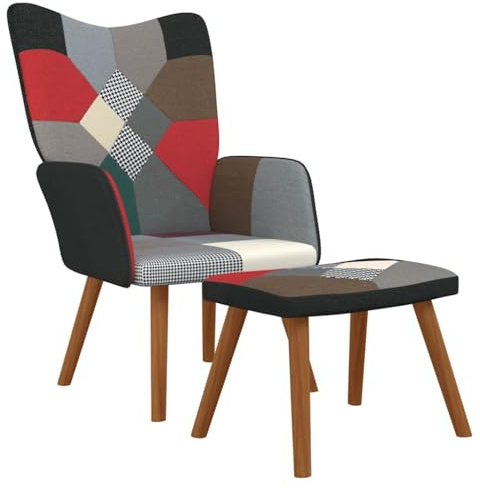 Frdhee Wohnzimmer Sessel Lesestuhl,Relaxsessel mit Hocker Patchwork Stoff,Schlafsessel für Wohnzimmer,Wohnung,Büro,Einfache Montage