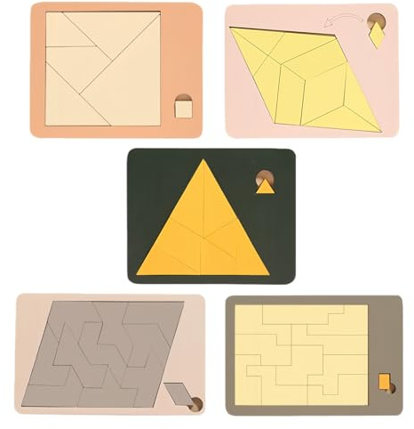 Dreieckspuzzle, 5 Arten Dreieckige Lernspielzeuge, Lösen Der Holzblock-Puzzle-Herausforderung, Unregelmäßige Holzpuzzle, Verschwindendes Quadrat, Formen Puzzle Bausteine Familienspiel - Für Kinder