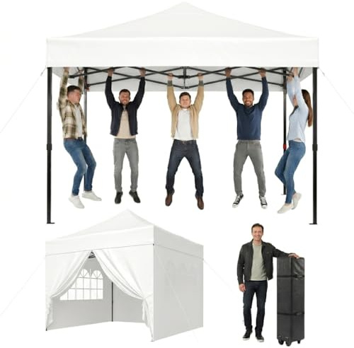 Aoxun Faltpavillon 3x3m Wasserdicht Stabil, Pop Up Pavillon mit Seitenwänden, UV-Schutz 50+ Gartenzelt Inkl. Rolltasche, Sandbags, Partyzelt Fuer Camping, Strand, Hochzeit und Outdoor Shelter, Weiss