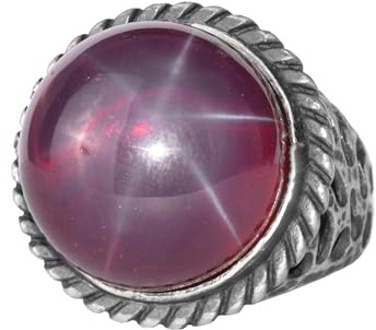 KAMBO Star Ruby Men Ring 925 Sterling Silber - Runder natürlicher Edelstein Vintage Statement Ring für Herren